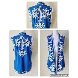 Crochet Women Vest‎ Small Blue Lauren Michelle Stretch Beach Coastal Grandma